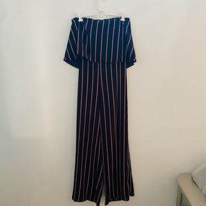 strapless pinstripe jumpsuit